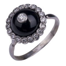 Gouden ring met diamant en onyx.