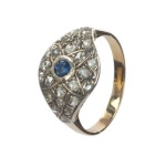 Victoriaanse gouden ring met diamant en saffier 